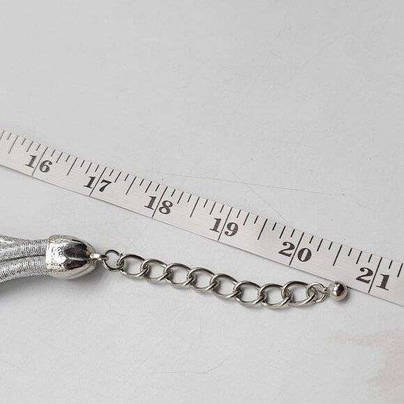 Silver Layered Choker Necklace With Round Textured Pendant Adjustable Chain - Picture 6 of 6